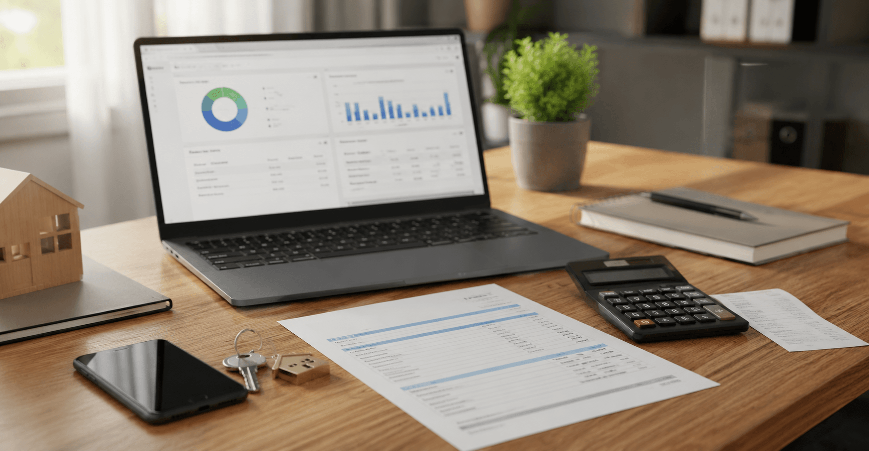 Property management dashboard with charts and financial reports